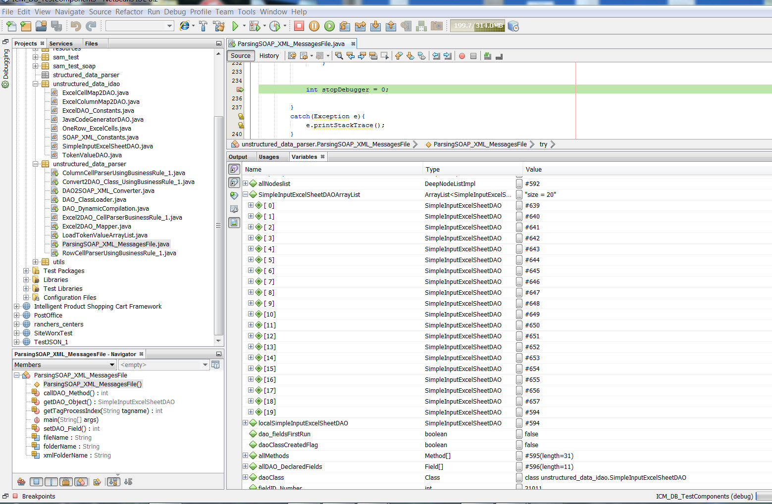 Debugger ArrayList of 20
